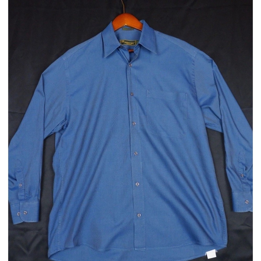 Principe Dress Shirt‎ Mens 38-15 32/33 Blue Micro Pattern Cotton Made in Italy